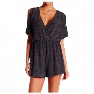ASTR Black Metallic Cold Shoulder Romper - Small